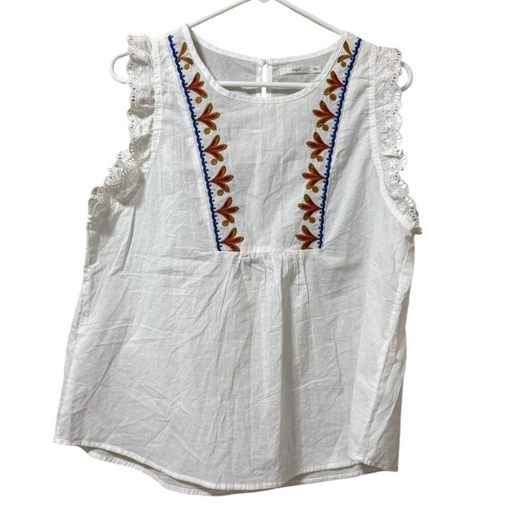 White Sleeveless Embroidered Tank Top
